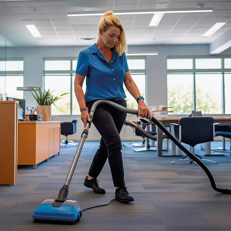 Mitarbeiterin bei professioneller Büroreinigung Berlin